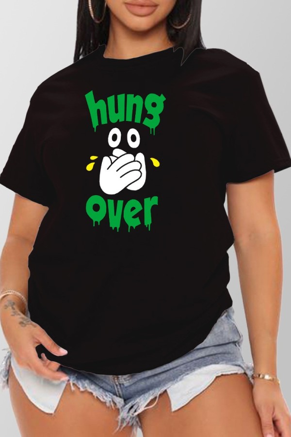Black Casual Print Basic O Neck T-Shirts