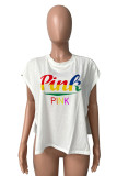 Pink Casual Street Print Patchwork Slit O Neck Tops