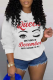 White Casual Street Eyes Printed Patchwork Letter O Neck Tops