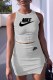 White Sexy Street Print Slit Letter O Neck Sleeveless Two Pieces