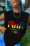 Pink Casual Street Print Patchwork Slit O Neck Tops