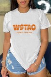 White Casual Letter Print Basic O Neck T-Shirts