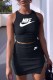Black Sexy Street Print Slit Letter O Neck Sleeveless Two Pieces
