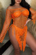 Tangerine Red Sexy Solid Tassel Hollowed Out Patchwork Asymmetrical Swimwears Cover Up