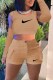 Khaki Casual Street Print Patchwork O Neck Three Quarter Three Pieces