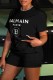 Black Casual Print Letter O Neck Short Sleeve Two Pieces