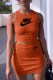 Orange Sexy Street Print Slit Letter O Neck Sleeveless Two Pieces