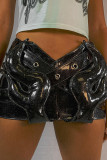 Rose Red Sexy Street Solid Patchwork Regular Low Waist Solid Color Bottoms