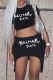 Black Sexy Print Patchwork Half A Turtleneck Short Sleeve Two Pieces