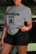 Grey Casual Print Letter O Neck Short Sleeve Two Pieces