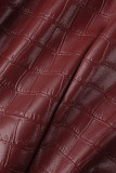 Burgundy Casual Solid Patchwork O Neck T-Shirts