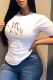 White Casual Vintage Print Patchwork O Neck T-Shirts