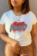 White Casual Daily Print Patchwork Letter O Neck T-Shirts
