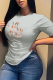 Grey Casual Vintage Print Patchwork O Neck T-Shirts