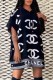 Black Casual Print Letter Hooded Collar Straight Dresses