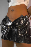 Rose Red Sexy Street Solid Patchwork Regular Low Waist Solid Color Bottoms
