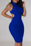 Rose Red Sexy Solid Bandage Patchwork Backless Half A Turtleneck Pencil Skirt Dresses