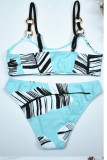 Sky Blue Sexy Print Patchwork 3 Piece Sets
