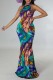 Colour Sexy Casual Print Hollowed Out O Neck Long Dress Dresses