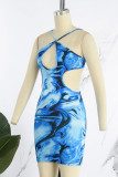 Rose Red Sexy Print Backless Spaghetti Strap Sleeveless Dress Dresses