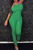 Purple Casual Solid Bandage Backless Halter Skinny Jumpsuits
