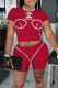 Red Casual Street Print Letter O Neck Short Sleeve Two Pieces