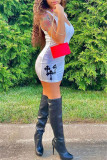 Black Fashion Sexy Print Basic U Neck Vest Dress