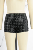 Black Casual Solid Basic Skinny High Waist Conventional Solid Color Shorts
