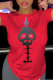 Red Casual Street Skull Patchwork O Neck T-Shirts