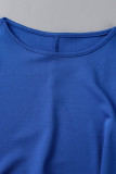 Blue Casual Solid Patchwork O Neck Sleeveless Two Pieces