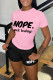Pink Casual Daily Letter Print Basic O Neck Short Sleeve Two Pieces
