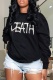 Black Casual Daily Print Patchwork Letter O Neck Tops