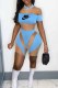 Sky Blue Sexy Print Patchwork Letter O Neck Rompers