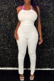 Purple Casual Solid Bandage Backless Halter Skinny Jumpsuits