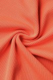 Orange Casual Solid Hollowed Out Patchwork Half A Turtleneck Sleeveless Two Pieces