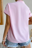 Pink Casual Solid Patchwork Buckle Mandarin Collar Tops