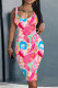 Pink Sexy Casual Print Basic U Neck Vest Dress Dresses