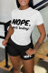 White Casual Daily Letter Print Basic O Neck Short Sleeve Two Pieces
