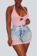 Pink Sexy Print Patchwork Backless U Neck One Step Skirt Dresses