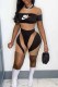 Black Sexy Print Patchwork Letter O Neck Rompers