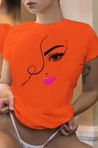 Orange Casual Street Print Patchwork O Neck T-Shirts