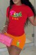 Orange Casual Print Letter O Neck Short Sleeve Two Pieces