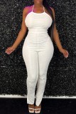 Purple Casual Solid Bandage Backless Halter Skinny Jumpsuits