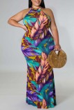 Colour Sexy Casual Print Hollowed Out O Neck Long Dress Dresses