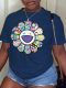 Navy Blue Casual Street Print Patchwork O Neck T-Shirts