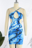 Rose Red Sexy Print Backless Spaghetti Strap Sleeveless Dress Dresses