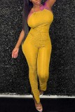 Purple Casual Solid Bandage Backless Halter Skinny Jumpsuits