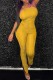 Yellow Casual Solid Bandage Backless Halter Skinny Jumpsuits