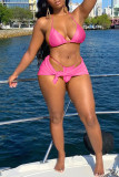 Yellow Sexy Solid Bandage Patchwork Asymmetrical 3 Piece Sets