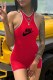 Red Casual Print Letter V Neck Rompers